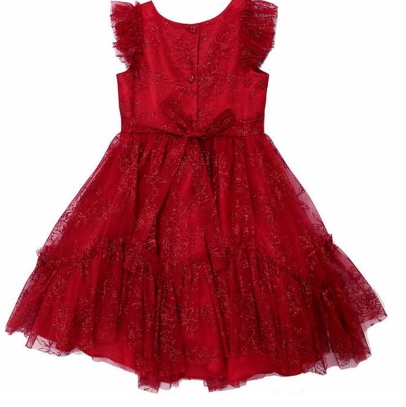 RED RUFFLE FLUTTER SLEEVE PARTY DRESS 3 4 5 - Picture 2 of 7